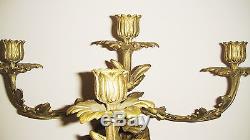Pair of Antique French Gilt Bronze Wall Sconce Candelabrum Candlestick