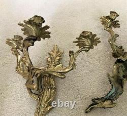 Pair of Antique French Rococo Bronze Candle Wall Sconces