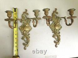 Pair of Antique French Rococo Bronze Candle Wall Sconces Candleabras