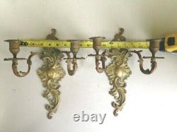 Pair of Antique French Rococo Bronze Candle Wall Sconces Candleabras