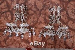 Pair of Antique Italian Baroque Wall Sconces in Crystal, Brass, and Gilt Metal