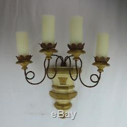 Pair of Antique Italian Giltwood 4-Light Wall Sconces with Iron Twist Arms French