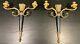 Pair of Antique MCM Louis XVI French Style Sconces Candle Holders Brass 2 Arms