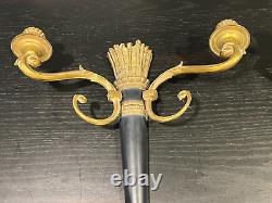 Pair of Antique MCM Louis XVI French Style Sconces Candle Holders Brass 2 Arms