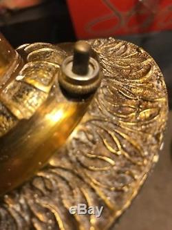 Pair of Antique Spanish Gold guild Tudor Brass Wall Lamp Light Fixture Sconces