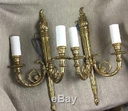 Pair of Antique Style Double Wall Light Sconce French Gilded Bronze Rococo Gold