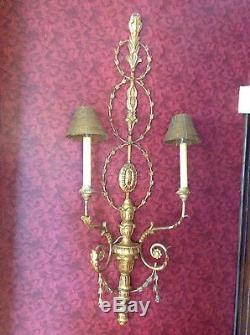 Pair of Antique Vintage Italian Wood Carved Wall Sconce Wired Candle Style Lamps