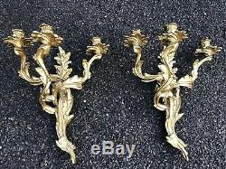 Pair of Antique Wall Hanging Solid Brass Candle Holders Sconces Very Heavy
