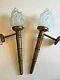 Pair of Art Deco Gilt Brass Torch Wall Sconces with Frosted Flame Shades