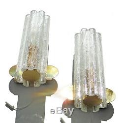 Pair of Bath Vanity Vintage Lights Sconces Wall Lamps Glass Brass Doria 60s 70s