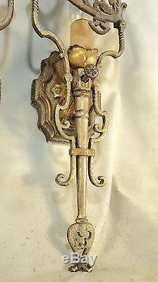 Pair of Beautiful Antique cast brass wall sconces by Lincoln