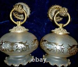 Pair of Beautiful French Antique Gilded Bronze / Brass Wall Sconces Hand & Shade