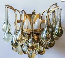 Pair of Christoph Palme (Plawa) Tear Drop Crystal Glass Gilt Brass Sconces 1970s