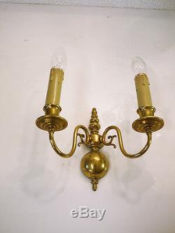 Pair of Flemish WALL SCONCES Antique Baroque-Style Brass Two-Arm WALL LIGHTS