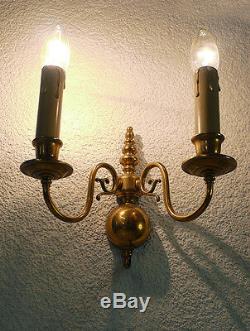 Pair of Flemish WALL SCONCES Antique Baroque-Style Brass Two-Arm WALL LIGHTS