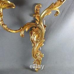 Pair of French Antique Bronze Roccoco Style Candle Wall Sconces Lights