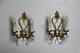 Pair of French Bronze Wall Sconces with Hanging Glass Crystals