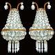 Pair of French Empire Bronze Mirrored Crystal Double Light Sconces / Wall Lights