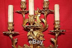 Pair of French Gilded Bronze Wall Sconces 26'