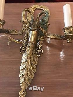 Pair of French Gilt Bronze/Metal Double Arm Swan Wall Sconce