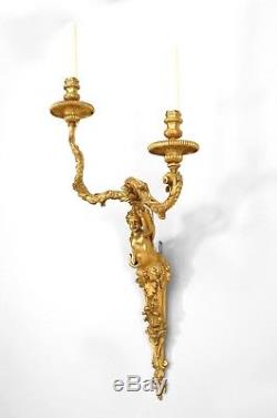 Pair of French Louis XV Style (20th Cent) Bronze Dore 2 Arm Wall Sconces