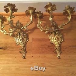 Pair of French antique gilt bronze wall sconces, end of 19 century