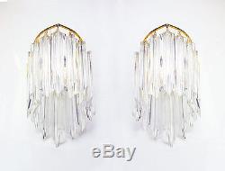 Pair of Gold Plated Wall Sconces with Crystal Glass by PALWA, Germany 1960's