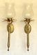 Pair of Heavy Brass Pineapple Candle Wall Sconces withHurricane Glasses