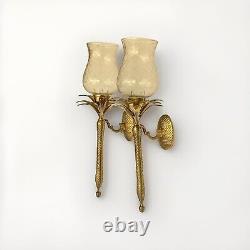 Pair of Heavy Brass Pineapple Candle Wall Sconces withHurricane Glasses