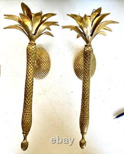 Pair of Heavy Brass Pineapple Candle Wall Sconces withHurricane Glasses