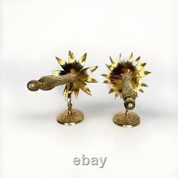 Pair of Heavy Brass Pineapple Candle Wall Sconces withHurricane Glasses