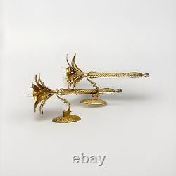 Pair of Heavy Brass Pineapple Candle Wall Sconces withHurricane Glasses