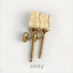 Pair of Heavy Brass Pineapple Candle Wall Sconces withHurricane Glasses