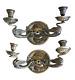 Pair of Heavy Vintage Bronze Candle Wall Sconces, Swan Sea Serpent, 14-3/4 Wide