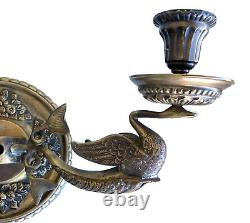 Pair of Heavy Vintage Bronze Candle Wall Sconces, Swan Sea Serpent, 14-3/4 Wide