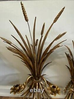 Pair of Italian Gilt Metal Wheat Sheaf Wall Sconces Candle Wall Sconces 27