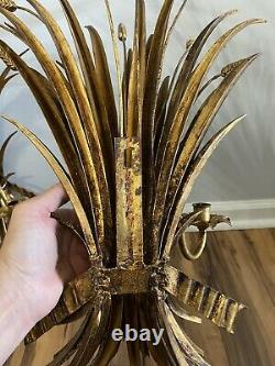 Pair of Italian Gilt Metal Wheat Sheaf Wall Sconces Candle Wall Sconces 27