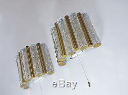Pair of KAISER Tube WALL SCONCES Frosted Glass, Brass Germany 1960s