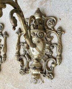 Pair of Large French Victorian Electric Wall Sconces Hanging 5 Arm Lights