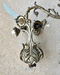 Pair of Large French Victorian Electric Wall Sconces Hanging 5 Arm Lights