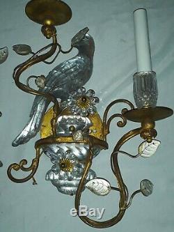 Pair of Maison Bagues Crystal Parrot Double Lighted Wall Sconces Antique Pair