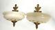 Pair of Metal Wall Sconce with Alabaster Marble Glass Shades Light Fixtures