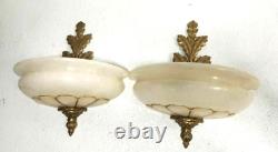 Pair of Metal Wall Sconce with Alabaster Marble Glass Shades Light Fixtures