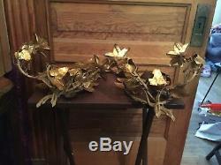 Pair of Mid Century Italian Florentine Gold Gilt Ivy Vine Candle Wall Sconce