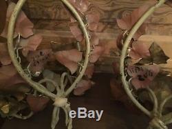 Pair of Mid Century Italian Florentine Gold Gilt Ivy Vine Candle Wall Sconce