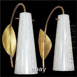 Pair of Mid-Century Modern Wall Lamps Sconces Brass Glas Vintage 1950s