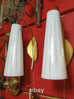 Pair of Mid-Century Modern Wall Lamps Sconces Brass Glas Vintage 1950s