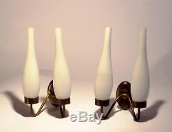 Pair of Mid Century Wall Lamp 50s Italian Sconce Stilnovo Arredoluce Brass Glass