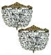 Pair of Midcentury Italian Brass & Crystal Empire Style Wall Sconces Vintage