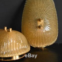 Pair of Murano Gold Glass Wall Lights, 1960s Vintage Mid Century Sconces